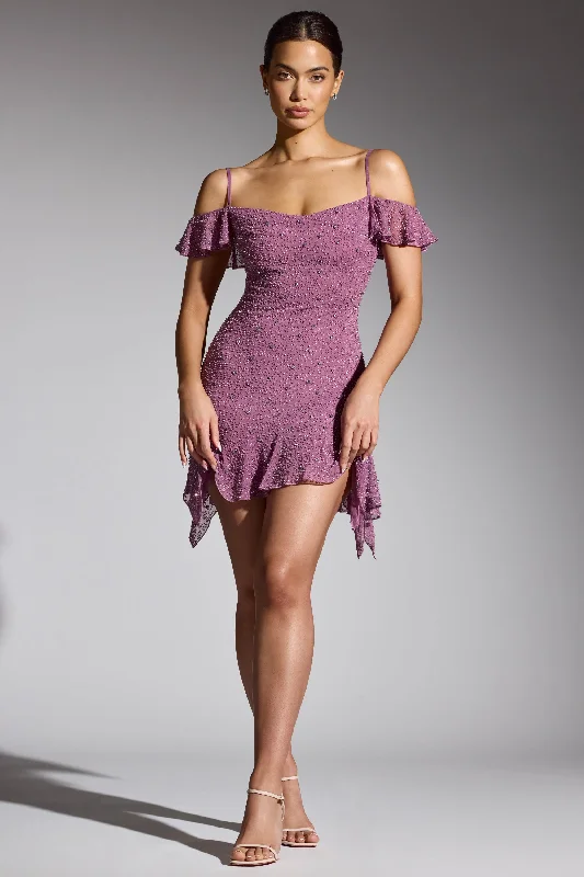 Embellished Cold Shoulder Mini Dress in Grape