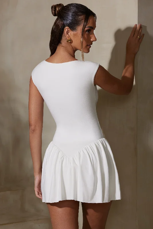 Cap Sleeve Layered A-Line Mini Dress in White