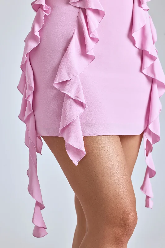 Panelled Ruffle Mini Dress in Baby Pink