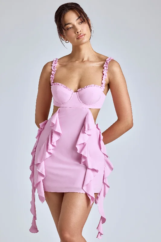 Panelled Ruffle Mini Dress in Baby Pink