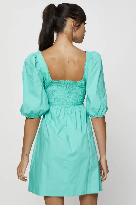 Green Mini Dress Short Sleeve Evening