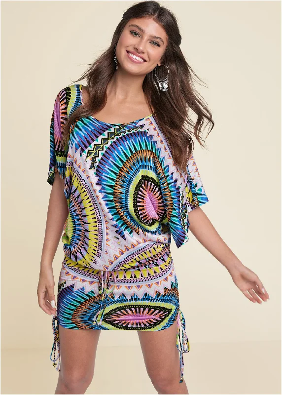 Banded convertible dress - White Multi