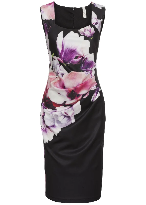 Rose print bodycon dress - Black Multi