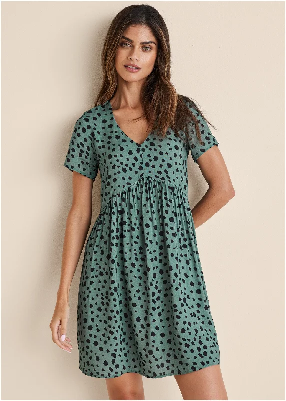 Printed V-neck dress - Green & Black