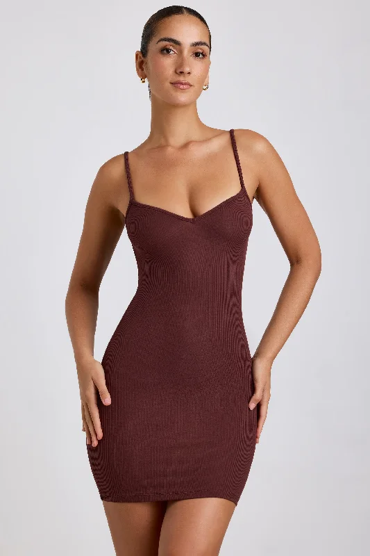 Ribbed Modal Mini Dress in Chocolate