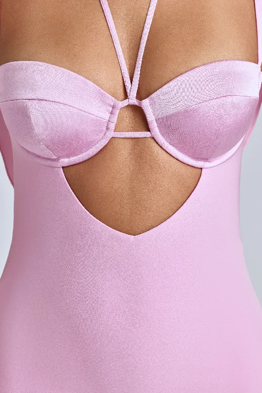 Cowl-Neck A-Line Mini Dress in Baby Pink