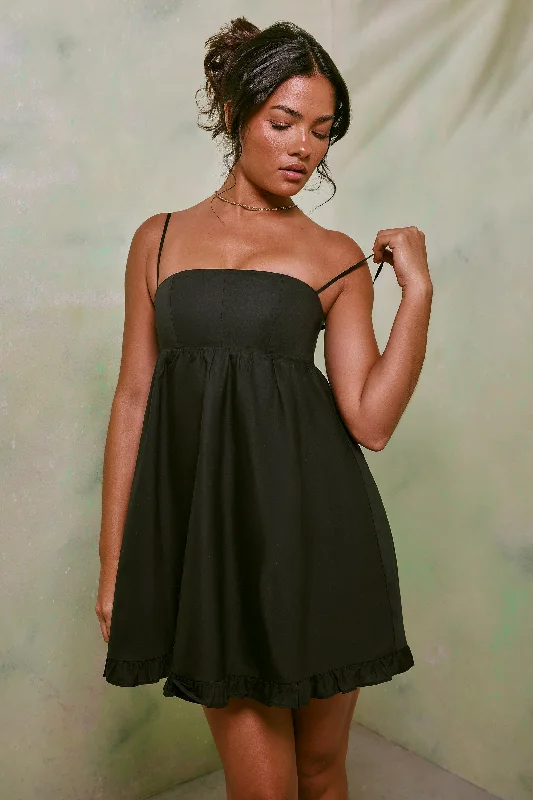 Empire Waist Cotton A-Line Mini Dress in Black