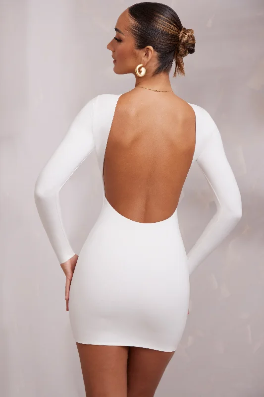 Long Sleeve Backless Mini Dress in White