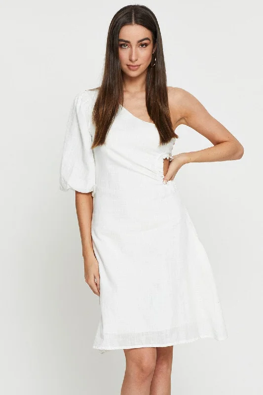 White Midi Dress One Shoulder