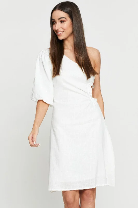 White Midi Dress One Shoulder