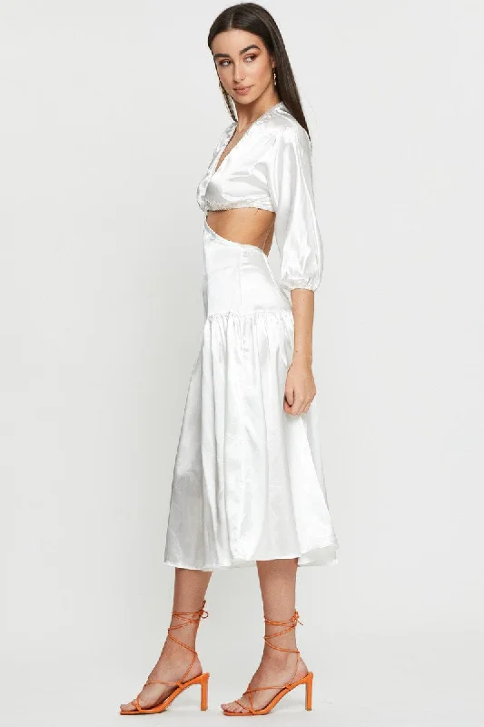 White Midi Dress Short Sleeve