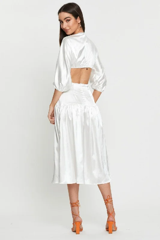 White Midi Dress Short Sleeve