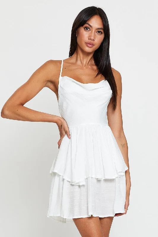 White Playsuit Cowl Neck