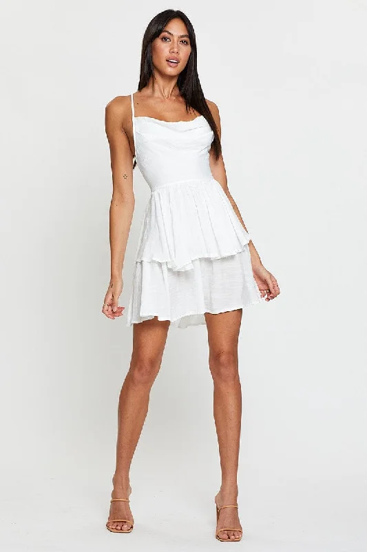 White Playsuit Cowl Neck