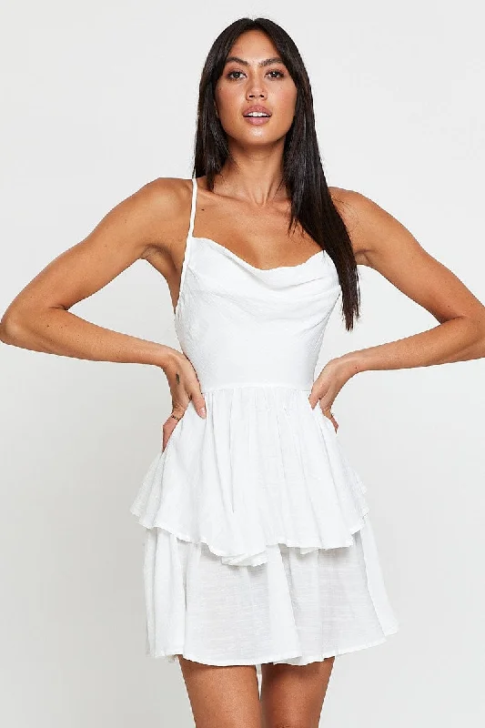 White Playsuit Cowl Neck