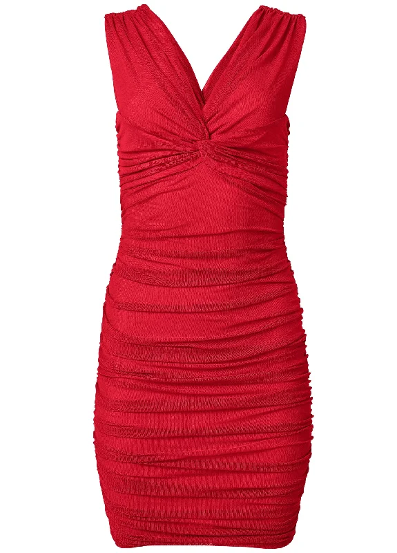 Twist front mesh dress - Red