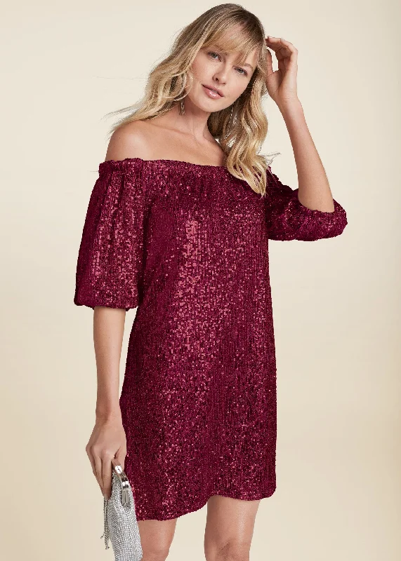 Sequin off-the-shoulder dress - Red