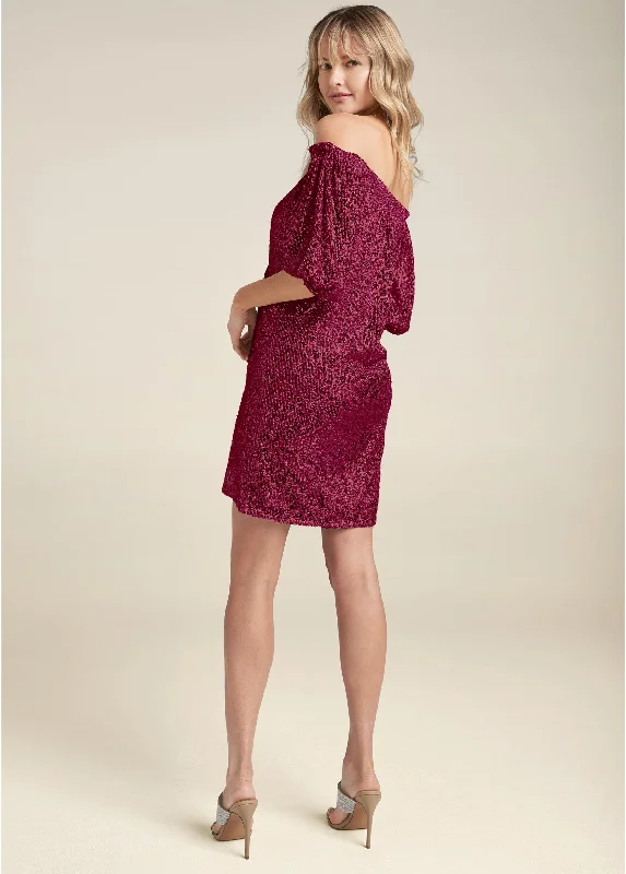 Sequin off-the-shoulder dress - Red