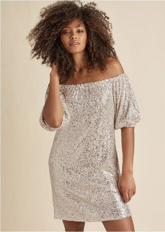 Sequin off-the-shoulder dress - silver