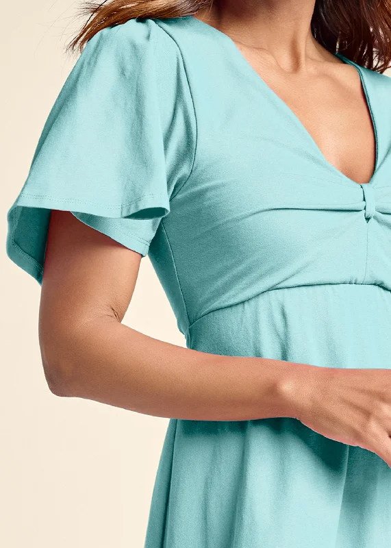 Flutter sleeve V-neck dress - Mint