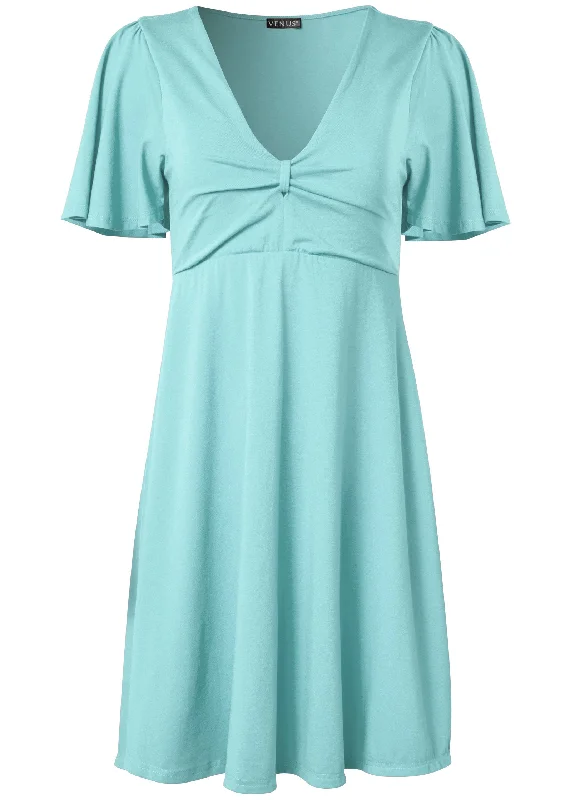 Flutter sleeve V-neck dress - Mint