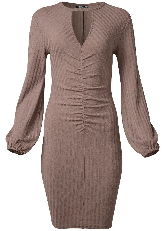 Balloon sleeve ruched dress - Taupe