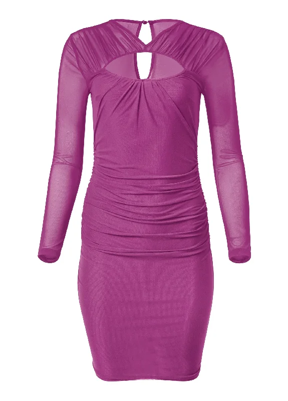 Ruched mesh dress - Dark Pink