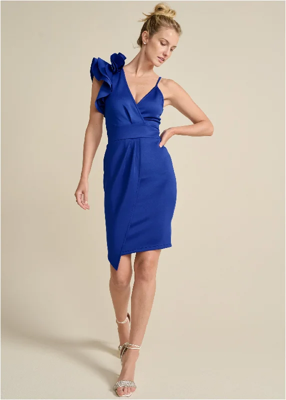 Ruffle shoulder mini dress  - Sodalite Blue