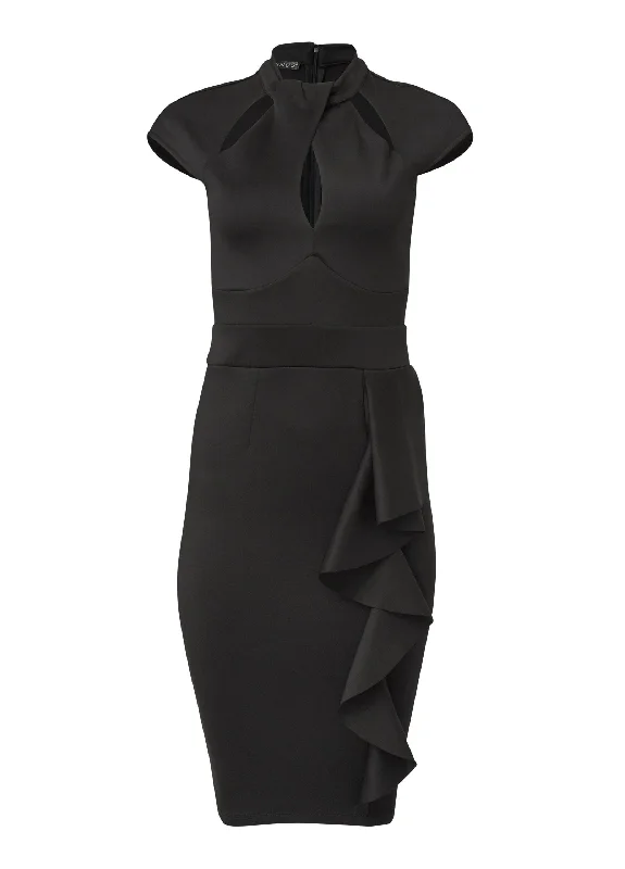 Cutout ruffle midi dress - Black