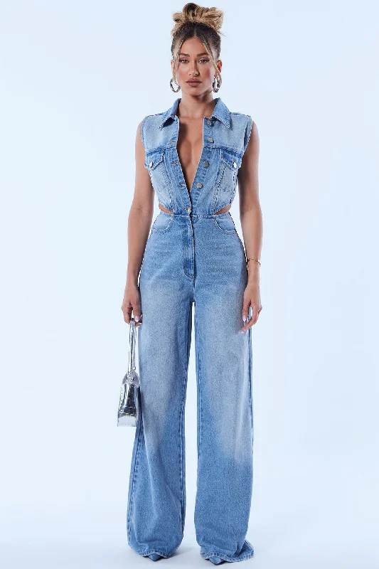 Baylin Denim Jumpsuit - Light Wash