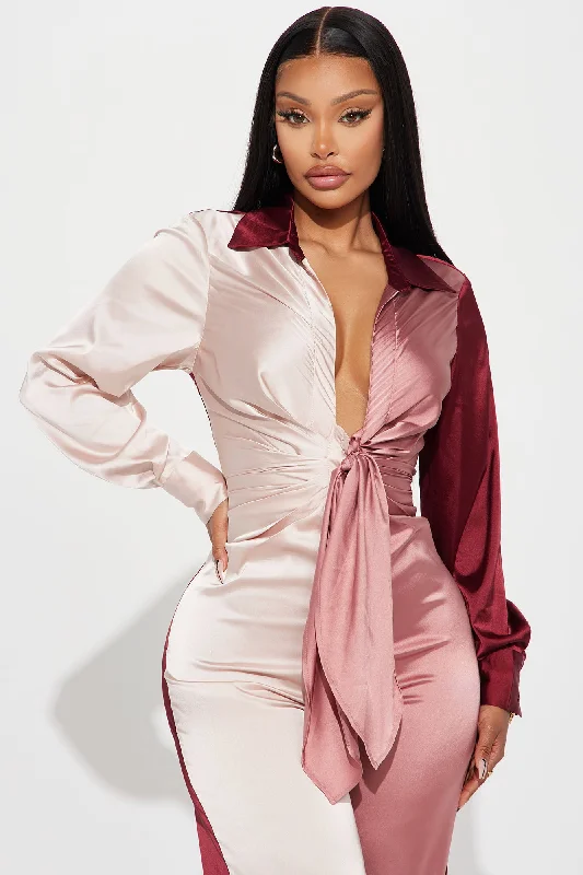 Beauty In A Bottle Satin Jumpsuit - Burgundy/combo