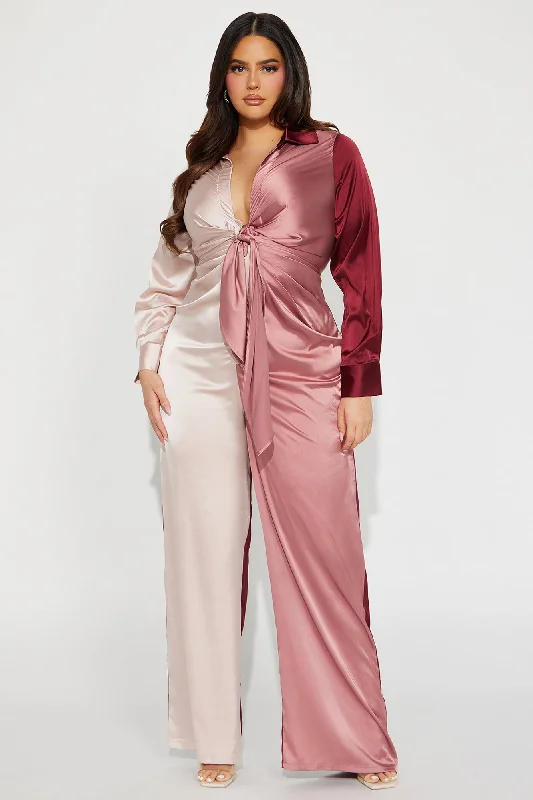 Beauty In A Bottle Satin Jumpsuit - Burgundy/combo