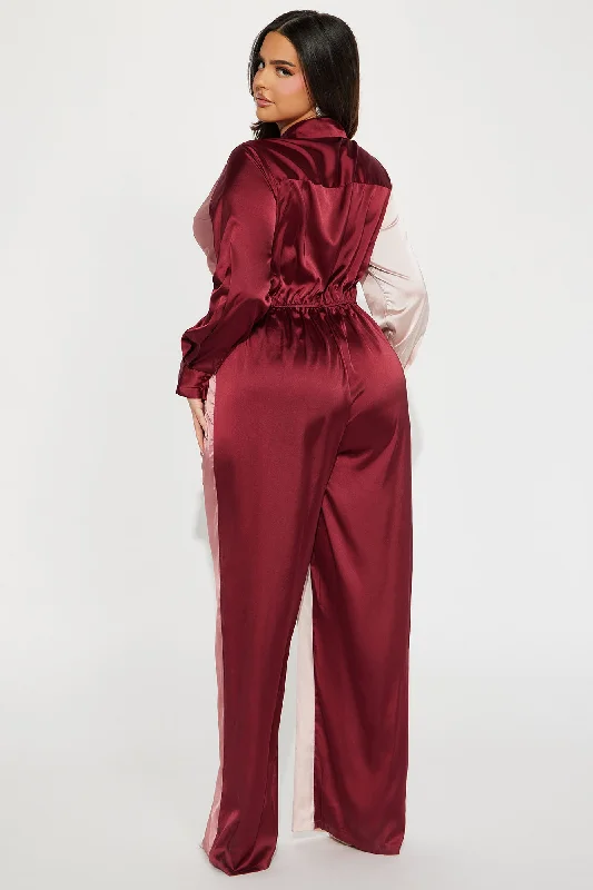 Beauty In A Bottle Satin Jumpsuit - Burgundy/combo