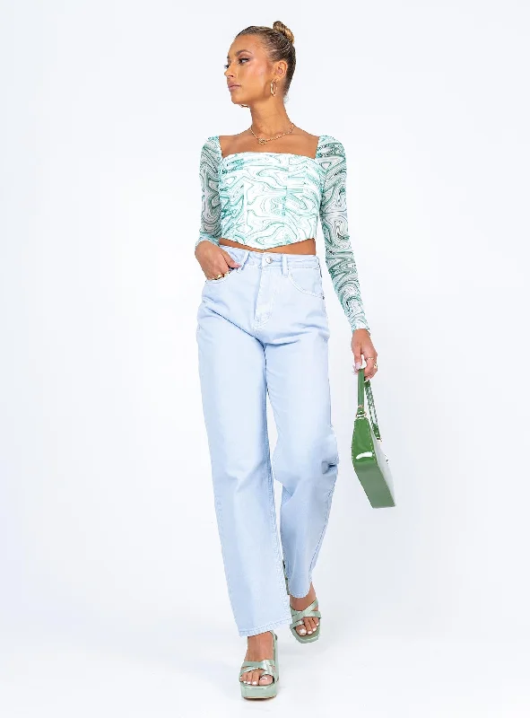 Beverly Long Sleeve Top Green / White