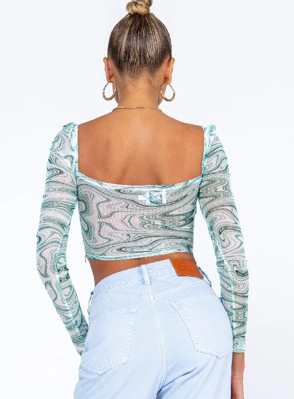 Beverly Long Sleeve Top Green / White