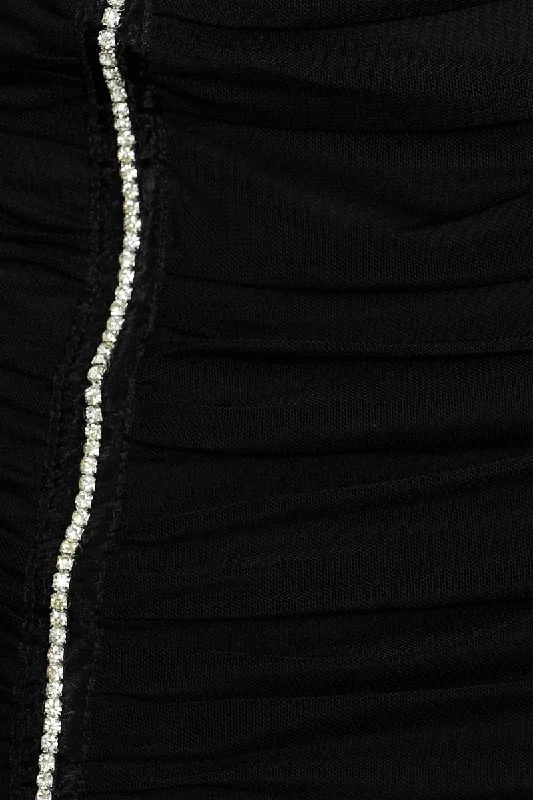 Black Diamante Detail Bodycon Skirt