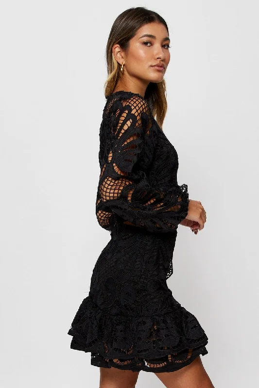 Black Mini Skirt Frill Hem Lace