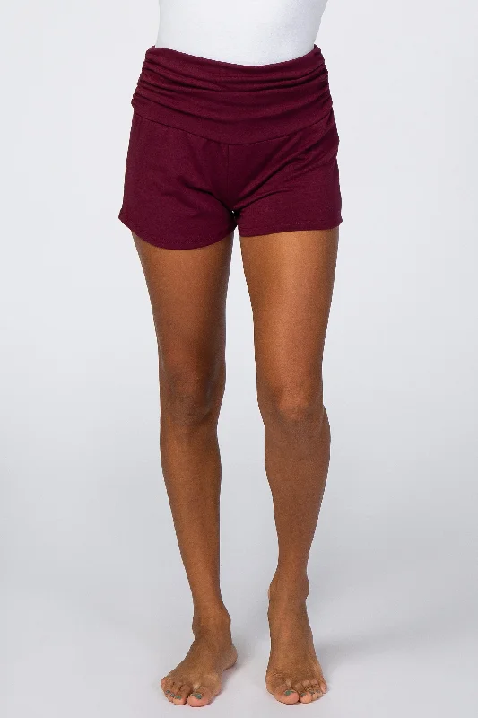 Burgundy Ruched Side Lounge Shorts