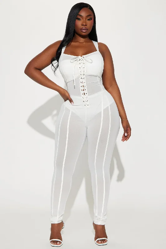 Buy Me A Drink Mesh Jumpsuit - Ivory