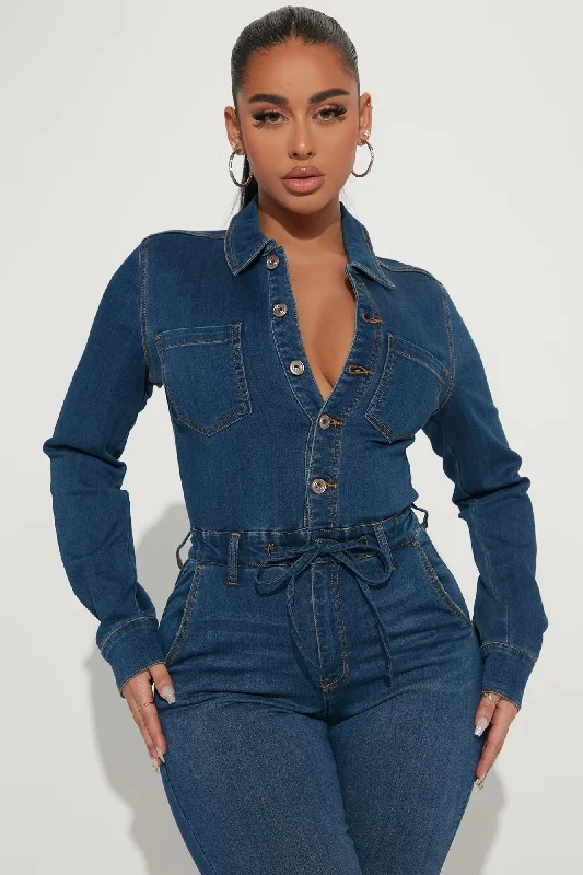 Don't Go Denim Jumpsuit - Dark Wash