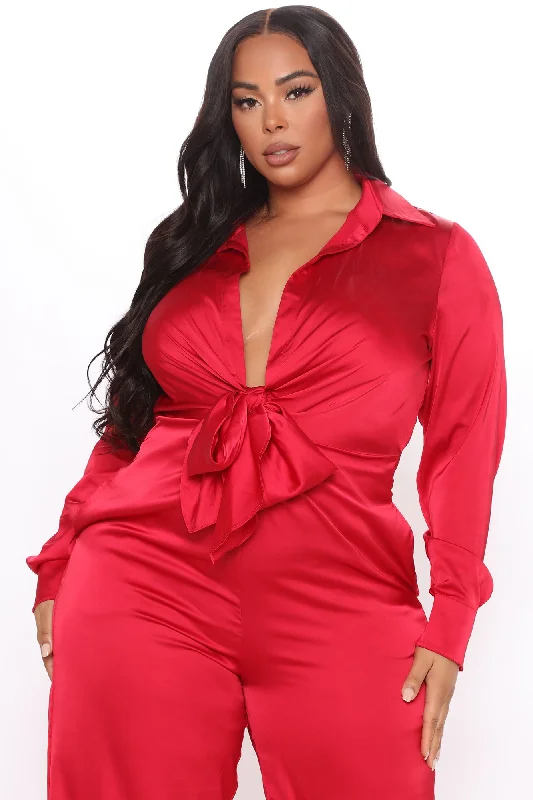 Fabulosity Stretch Satin Jumpsuit - Red