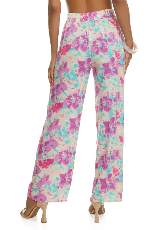 Printed Tie Front Wide Leg Pants