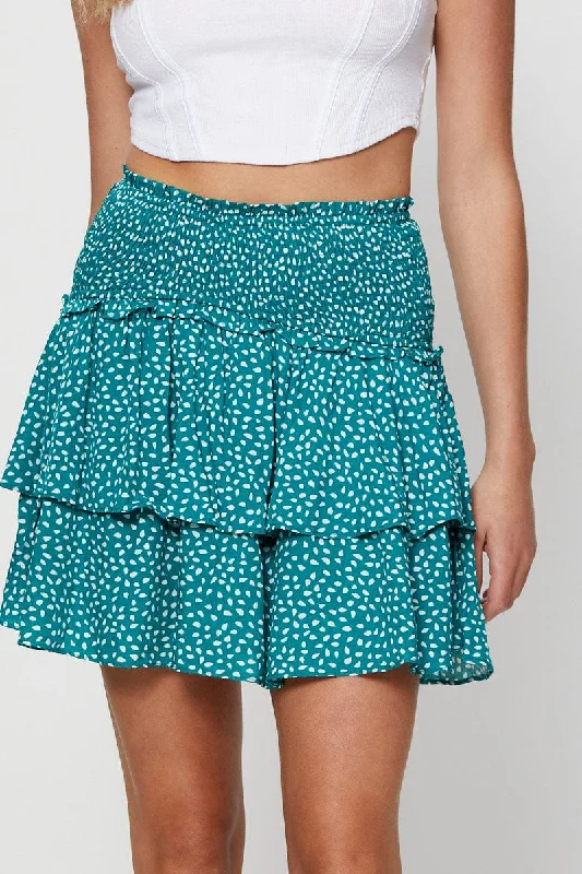 Geo Print Flare Skirt Mini High Rise