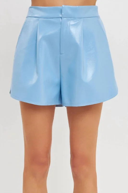 High-Waisted Faux Leather Shorts In Powder Blue