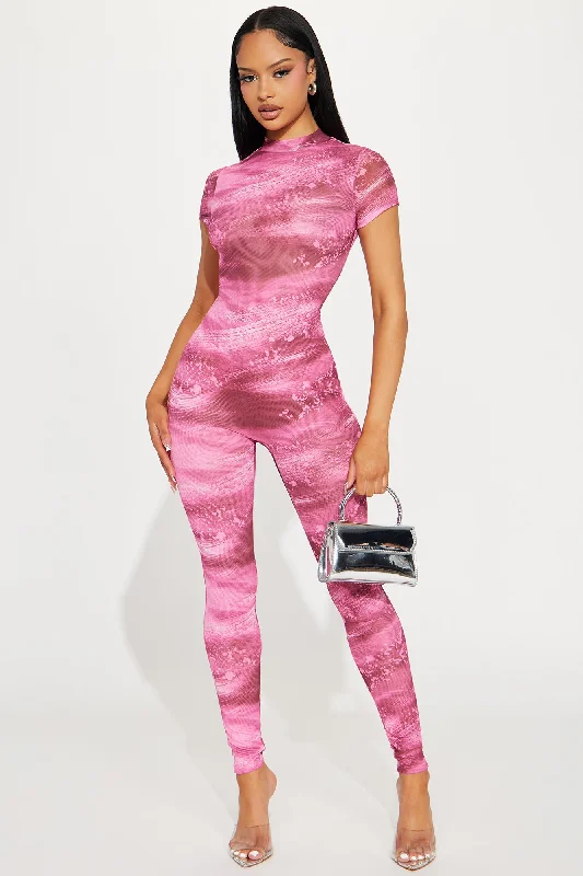 If You Can Mesh Jumpsuit - Pink