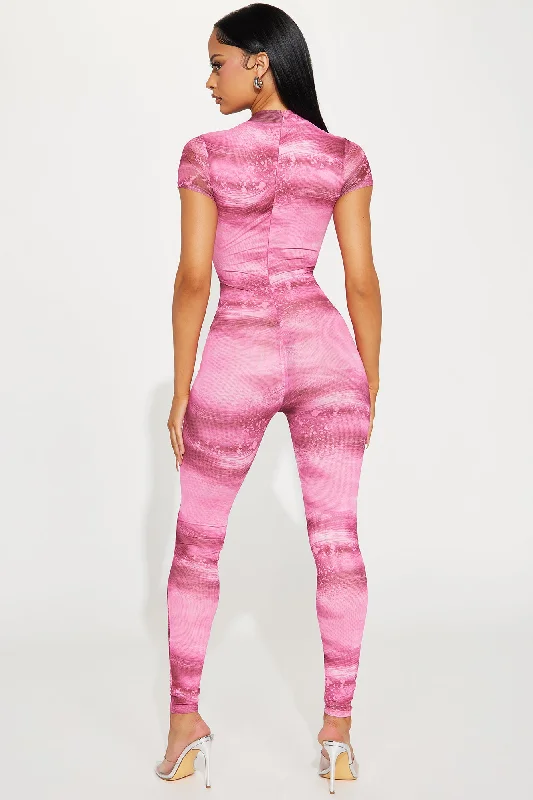 If You Can Mesh Jumpsuit - Pink