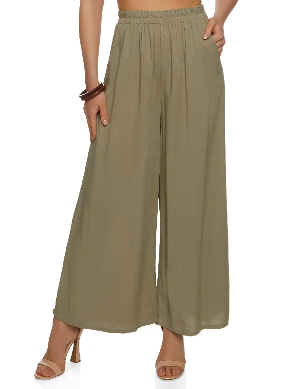 High Waisted Pull On Wide Leg Pants