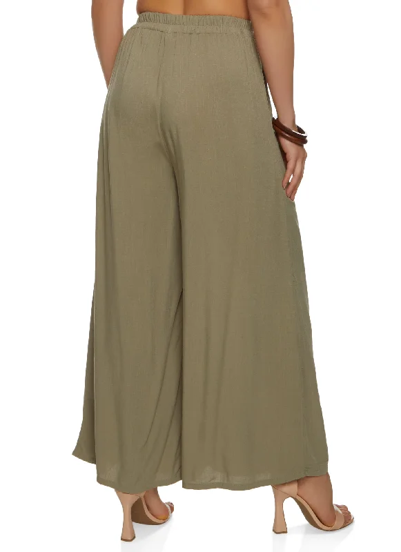 High Waisted Pull On Wide Leg Pants