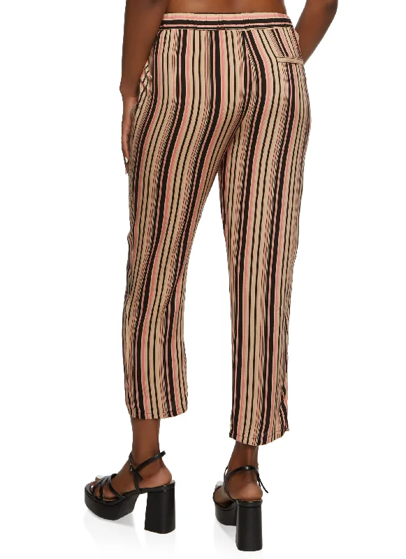 Striped Paperbag Waist Ankle Pants