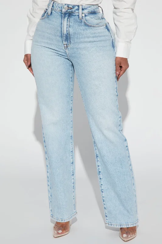 Kiss And Tell High Rise Low Stretch Straight Leg Jeans - Light Blue Wash